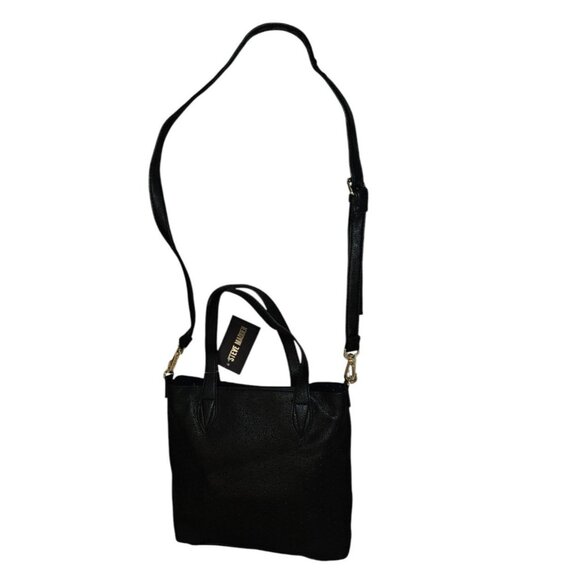 Nwt Steve Madden Black Perforated Tote Bag With detachable strap  Gold Accents - Picture 12 of 16